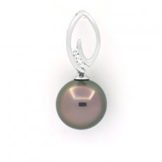 Rhodiated Sterling Silver Pendant and 1 Tahitian Pearl Round C 12 mm