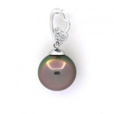 Rhodiated Sterling Silver Pendant and 1 Tahitian Pearl Near-Round C 11.5 mm