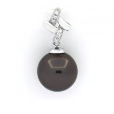 Rhodiated Sterling Silver Pendant and 1 Tahitian Pearl Round C 11.8 mm