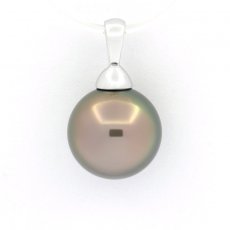 Rhodiated Sterling Silver Pendant and 1 Tahitian Pearl Round C 11.1 mm