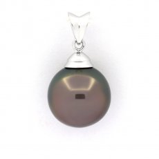 Rhodiated Sterling Silver Pendant and 1 Tahitian Pearl Near-Round C 11.7 mm