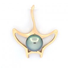 18K solid Gold Pendant and 1 Tahitian Pearl Round B+ 8.7 mm