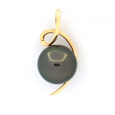 18K solid Gold Pendant and 1 Tahitian Pearl Round B 9.4 mm