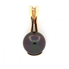 18K solid Gold Pendant and 1 Tahitian Pearl Round B 10 mm