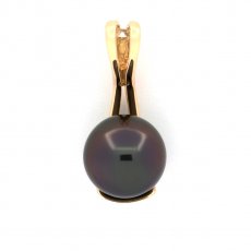 18K solid Gold Pendant and 1 Tahitian Pearl Round B 10 mm