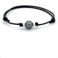 Leather Bracelet and 1 Tahitian Pearl Semi-Baroque C 10.5 mm