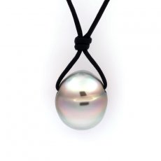 Kangaroo Leather Necklace and 1 Tahitian Pearl Baroque C 12.7 mm