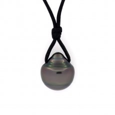 Waxed Cotton Necklace and 1 Tahitian Pearl Ringed C 11.8 mm