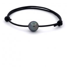 Leather Bracelet and 1 Tahitian Pearl Semi-Baroque C 11.4 mm