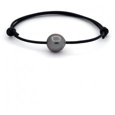 Leather Bracelet and 1 Tahitian Pearl Semi-Baroque C 12.3 mm