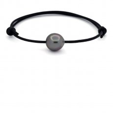 Leather Bracelet and 1 Tahitian Pearl Semi-Baroque C 12.3 mm