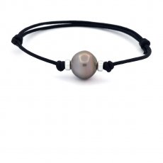 Waxed Cotton Bracelet and 1 Tahitian Pearl Ringed C 13.2 mm