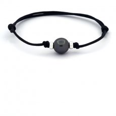 Waxed Cotton Bracelet and 1 Tahitian Pearl Semi-Baroque C 10.6 mm