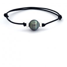 Waxed Cotton Bracelet and 1 Tahitian Pearl Ringed C 13 mm