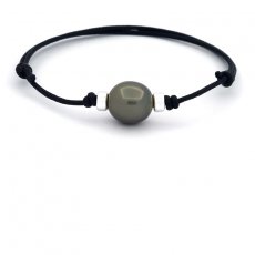 Waxed Cotton Bracelet and 1 Tahitian Pearl Semi-Baroque C 12.8 mm
