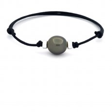 Waxed Cotton Bracelet and 1 Tahitian Pearl Semi-Baroque C 12.8 mm