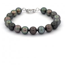 Bracelet with 17 Tahitian Pearls Round C from 10.1 to 10.5 mm and Sterling Silver