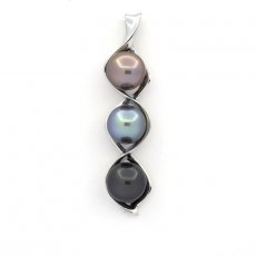 Rhodiated Sterling Silver Pendant and 3 Tahitian Pearls Semi-Baroque B from 10.1 to 10.3 mm