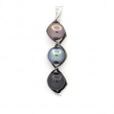 Rhodiated Sterling Silver Pendant and 3 Tahitian Pearls Semi-Baroque B from 10.1 to 10.3 mm