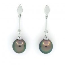 Rhodiated Sterling Silver Earrings and 2 Tahitian Pearls Semi-Baroque C 8.9 mm