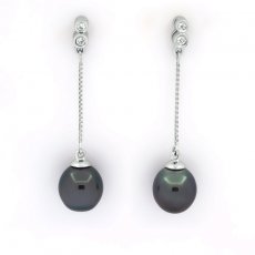 Rhodiated Sterling Silver Earrings and 2 Tahitian Pearls Semi-Baroque B/C 8 mm