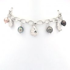 Rhodiated Sterling Silver Bracelet and 6 Tahitian Keishis from 6 to 7 mm