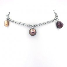 Rhodiated Sterling Silver Bracelet and 5 Tahitian Keishis from 5 to 8 mm