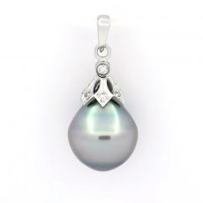 Rhodiated Sterling Silver Pendant and 1 Tahitian Pearl Ringed C 10.5 mm