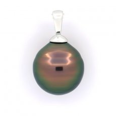 Rhodiated Sterling Silver Pendant and 1 Tahitian Pearl Ringed B 10.8 mm