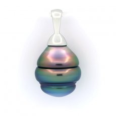 Rhodiated Sterling Silver Pendant and 1 Tahitian Pearl Ringed B+ 10.6 mm