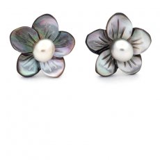 Rhodiated Sterling Silver Earrings and 2 Tahitian Keishis