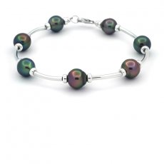 Rhodiated Sterling Silver Bracelet and 7 Tahitian Pearls Semi-Baroque C from 8.5 to 9.3 mm