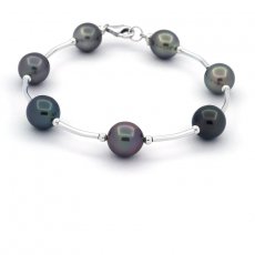 Rhodiated Sterling Silver Bracelet and 7 Tahitian Pearls Semi-Baroque C from 8.9 to 9.4 mm