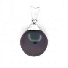 18K Solid White Gold Pendant and 1 Tahitian Pearl Semi-Baroque B 11.4 mm