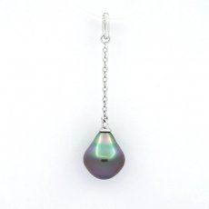 Rhodiated Sterling Silver Pendant and 1 Tahitian Pearl Semi-Baroque B 8.9 mm