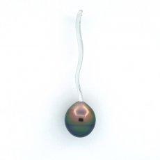Rhodiated Sterling Silver Pendant and 1 Tahitian Pearl Ringed B 9.2 mm