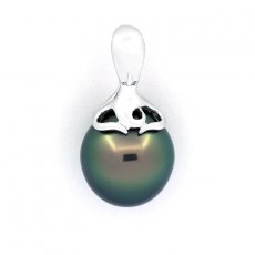 Rhodiated Sterling Silver Pendant and 1 Tahitian Pearl Semi-Baroque B/C 11.5 mm