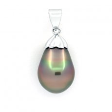 Rhodiated Sterling Silver Pendant and 1 Tahitian Pearl Semi-Baroque B 11.2 mm