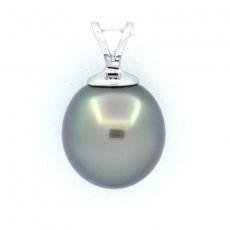 Rhodiated Sterling Silver Pendant and 1 Tahitian Pearl Semi-Baroque C 10.3 mm