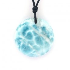 Leather Necklace and 1 Larimar - Diameter = 24 mm - 8 gr
