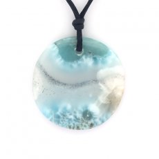 Cotton Necklace and 1 Larimar - Diameter = 29 mm - 5.1 gr