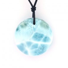 Leather Necklace and 1 Larimar - Diameter = 26.4 mm - 13.7 gr