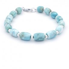 Bracelet of 15 Larimar Beads - 8.2 to 8.9 mm - 21.5 cm - 17.9 gr
