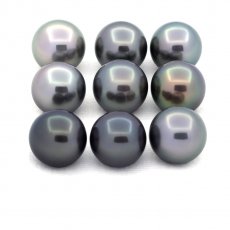 Lot of 9 Tahitian Pearls Round C from 10.6 to 10.9 mm