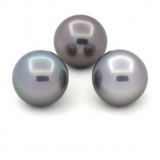 Lot of 3 Tahitian Pearls Round C from 11.1 to 11.2 mm