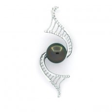 Rhodiated Sterling Silver Pendant and 1 Tahitian Pearl Round C 9.2 mm