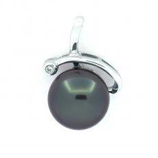 Rhodiated Sterling Silver Pendant and 1 Tahitian Pearl Semi-Baroque B 10 mm