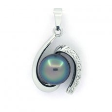 Rhodiated Sterling Silver Pendant and 1 Tahitian Pearl Semi-Baroque B/C 9 mm