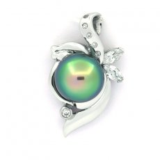 Rhodiated Sterling Silver Pendant and 1 Tahitian Pearl Semi-Baroque C+ 10 mm