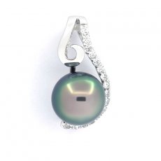 Rhodiated Sterling Silver Pendant and 1 Tahitian Pearl Round C 8.8 mm